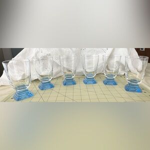 Bormioli Rocco cocktail glasses with  Stacked square Blue Base set of six